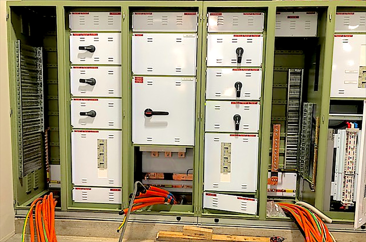 Main switchboard with underground orange supply cables terminated